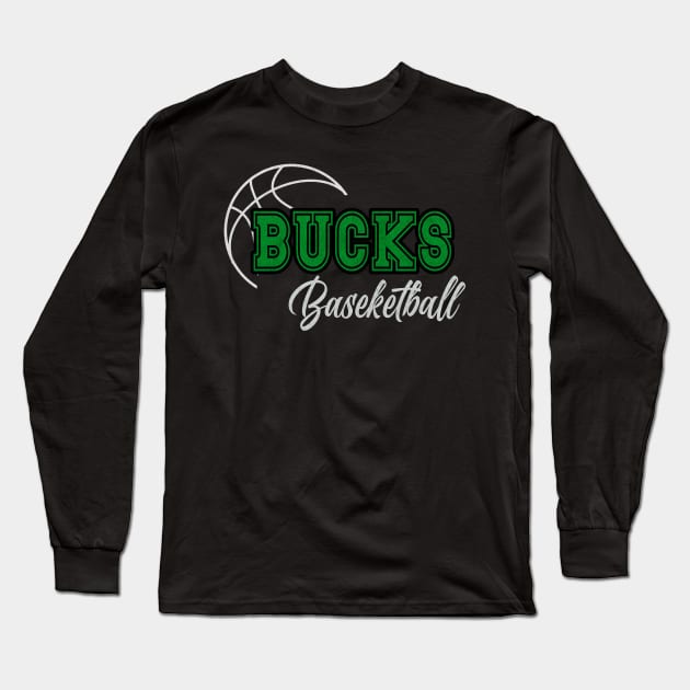 Classic Name Bucks Vintage Styles Green Basketball Long Sleeve T-Shirt by Irwin Bradtke